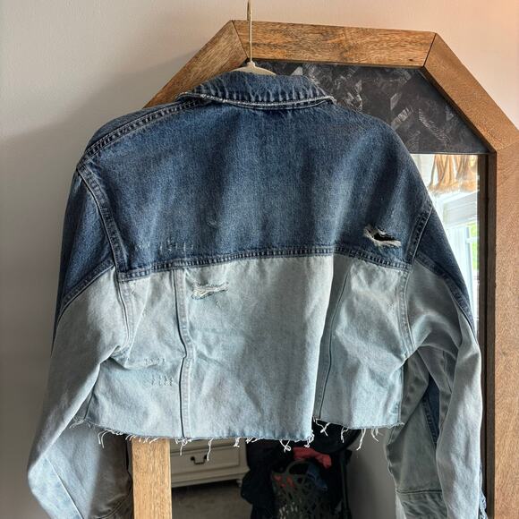 Zara Two Tone Cropped Denim Jacket - Picture 6 of 7